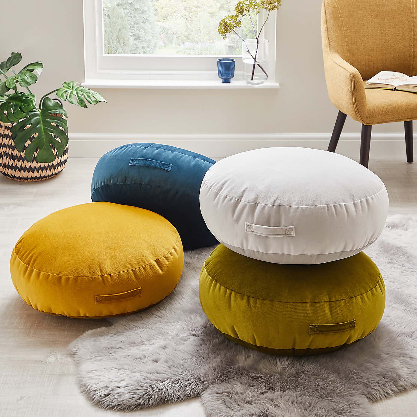 Shiny Velour Ochre Floor Cushion