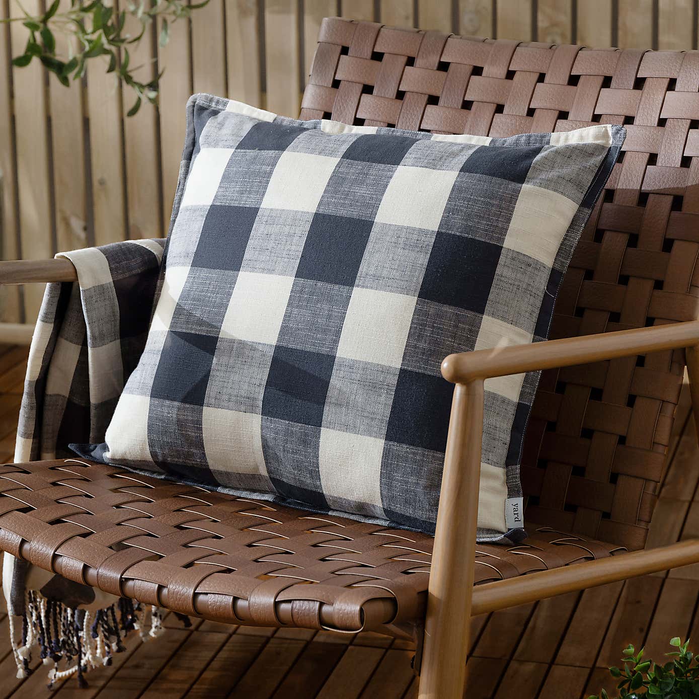 Yard Chesil Check Outdoor Cotton Square Cushion Cover