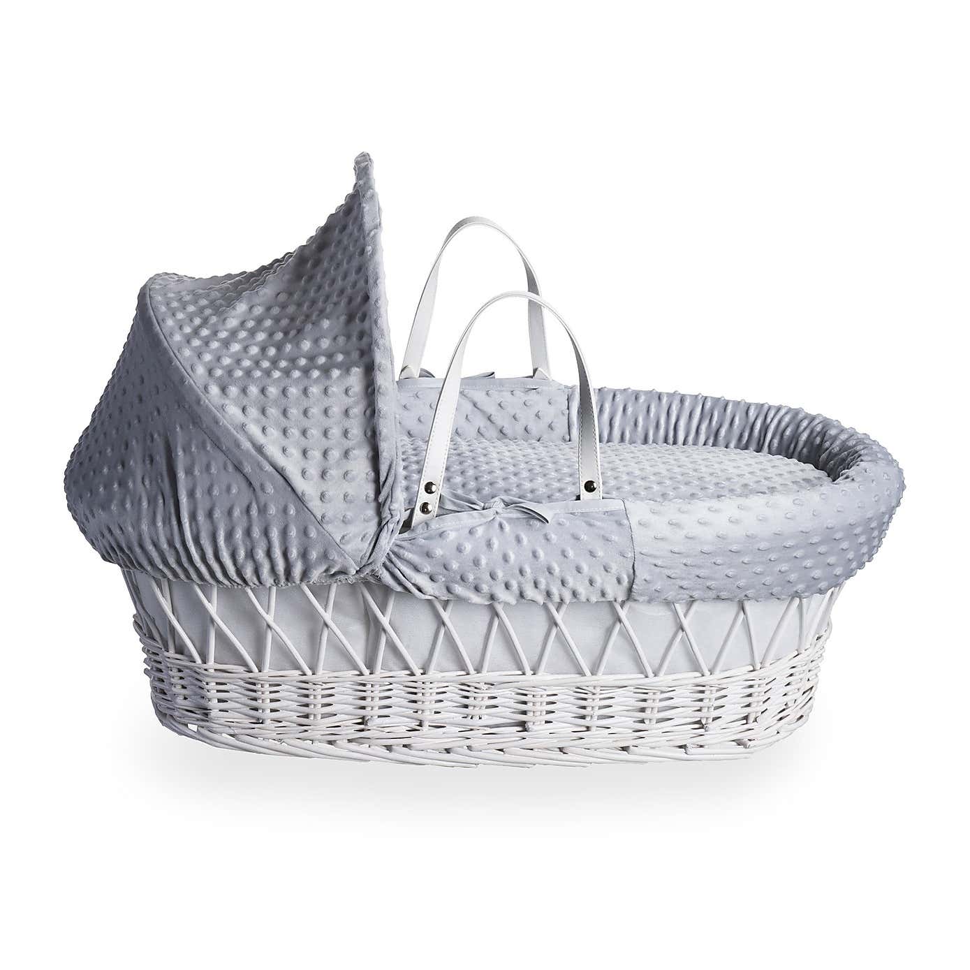 Clair de Lune Dimple Wicker Moses Basket with White Rocking Stand