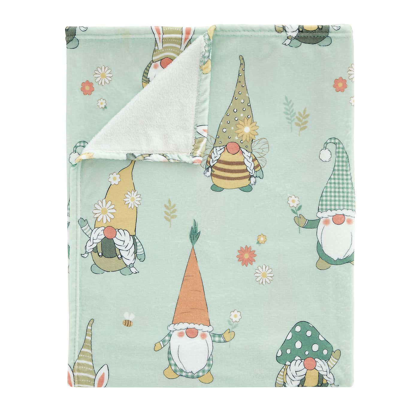 Catherine Lansfield Spring Gnome Mint Green Fleece Throw 130cm x 170cm