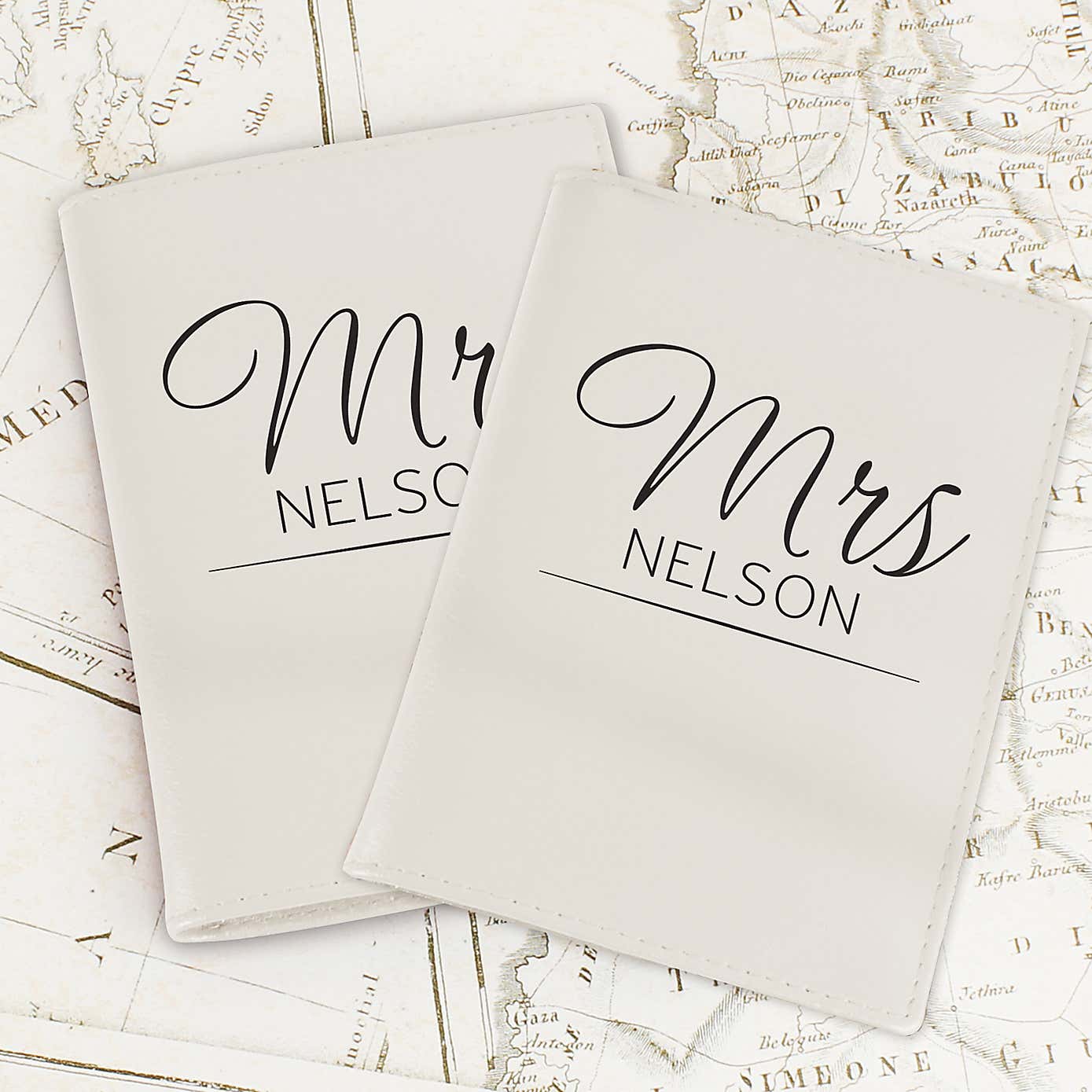 Personalised Classic Mr and Mrs Cream Leather Passport Holders