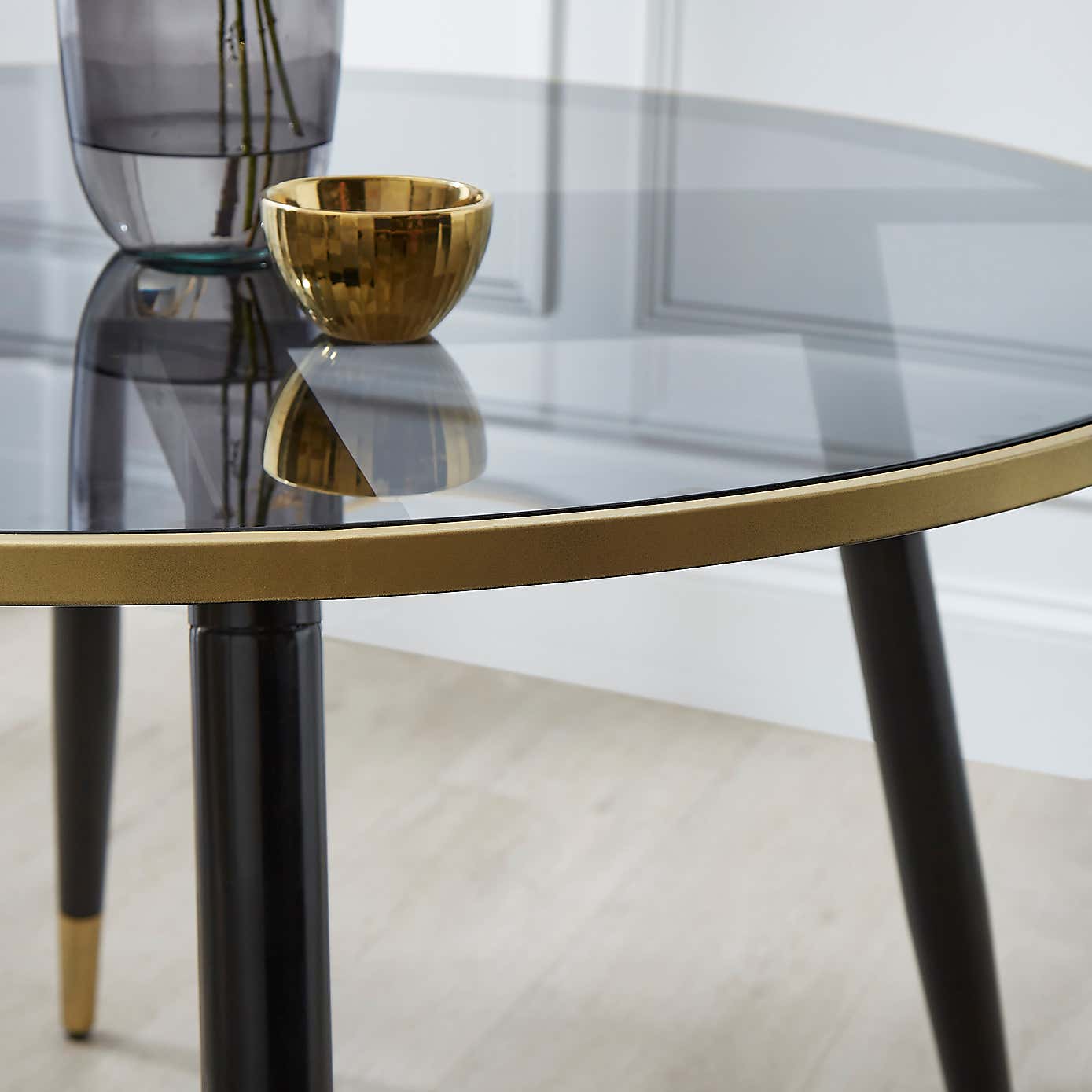 Sylvia Round Dining Table Black, Smoked Glass