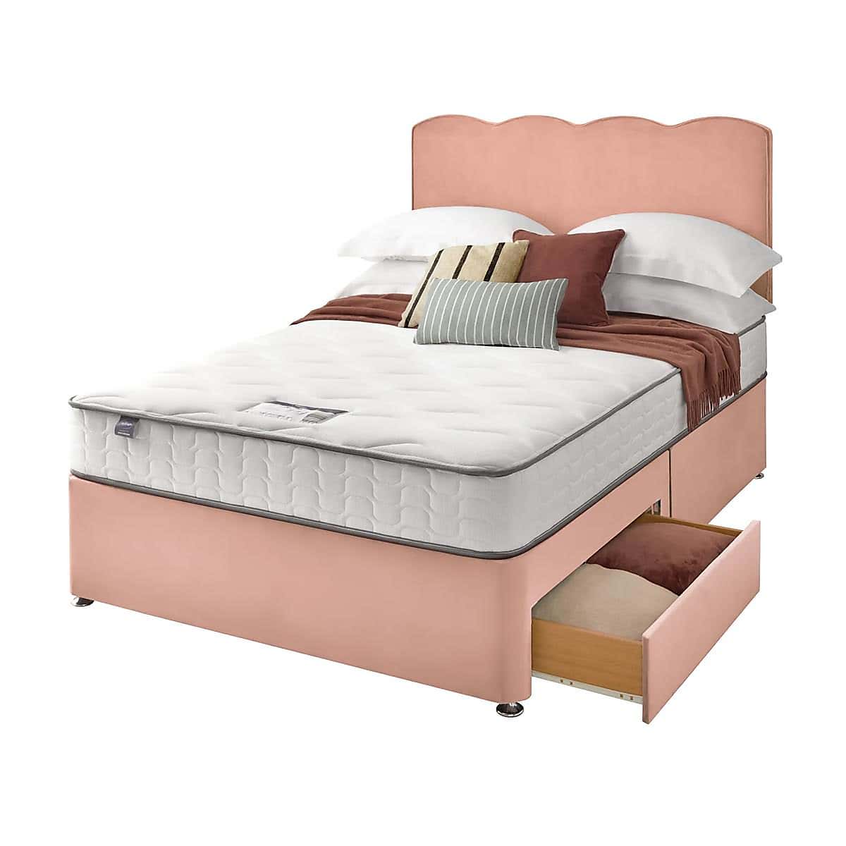 Silentnight 2 Drawer Divan Bed With Velvet Wave Headboard