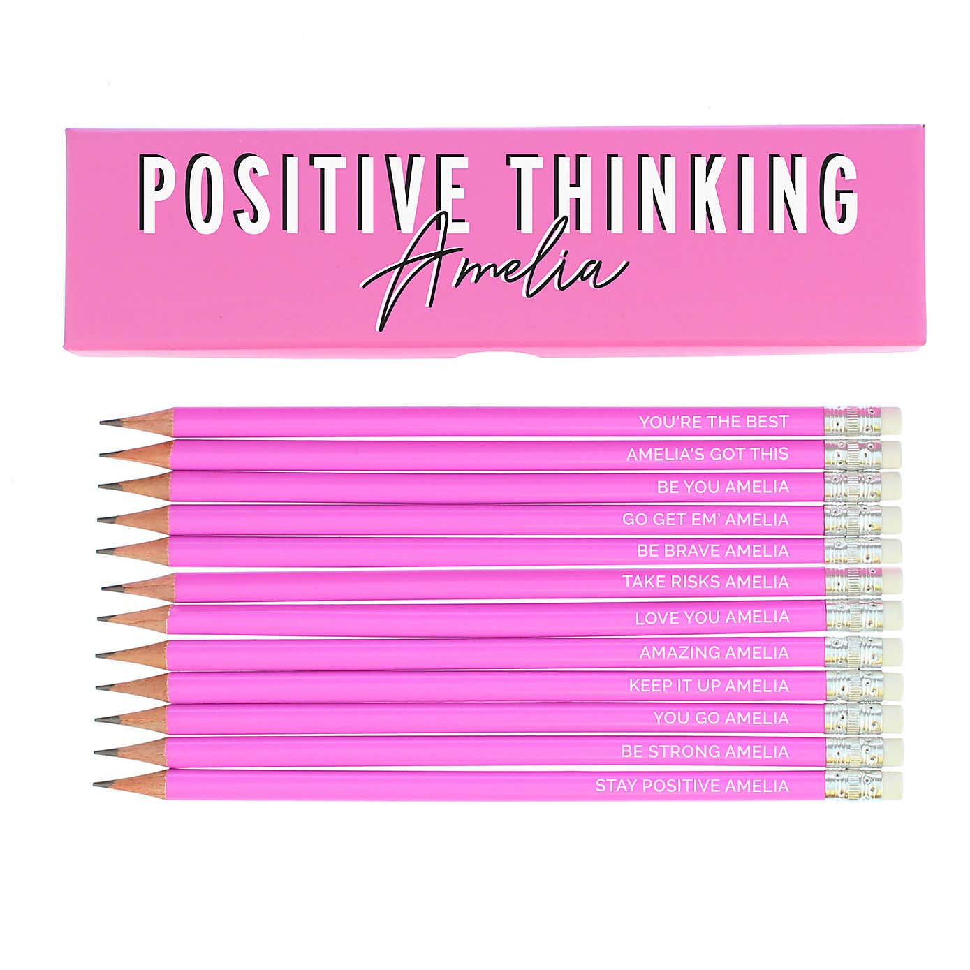 Personalised Positive Thinking Box and 12 HB Pencils