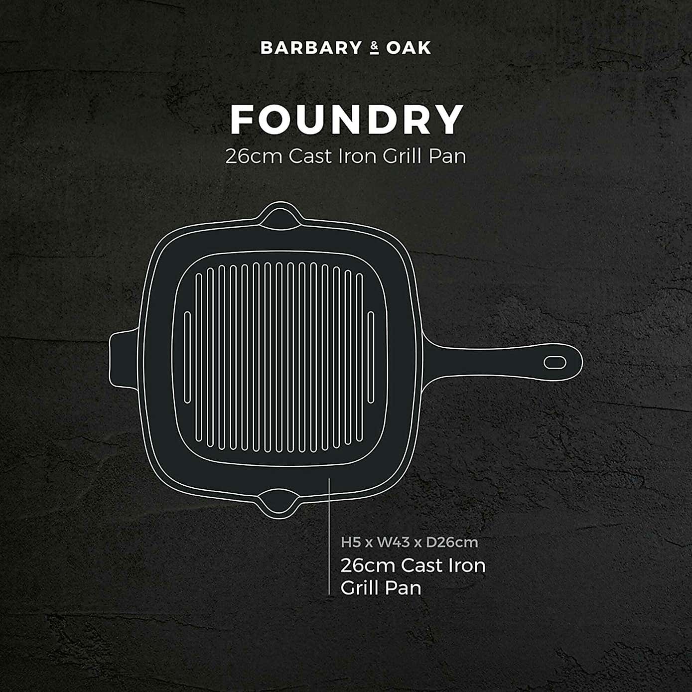 Barbary & Oak Cast Iron Grill Pan, 23cm