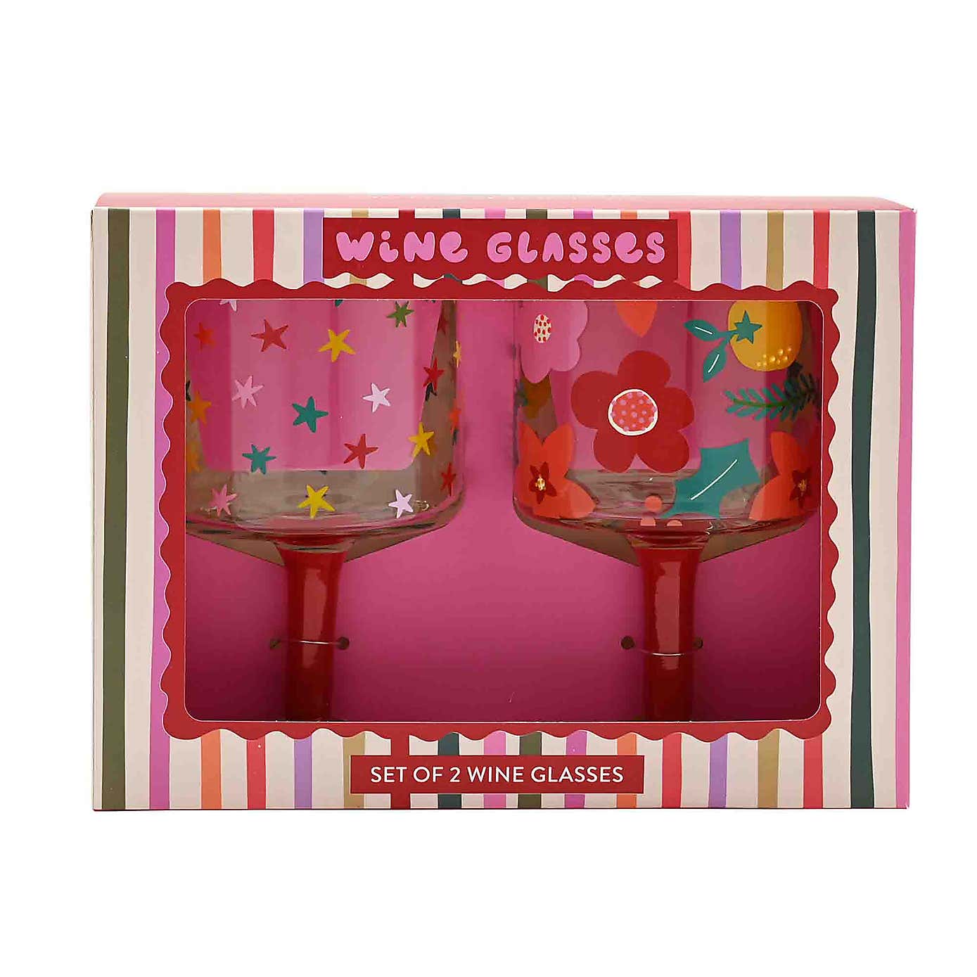 Raspberry Blossom Set of 2 Wine Glasses