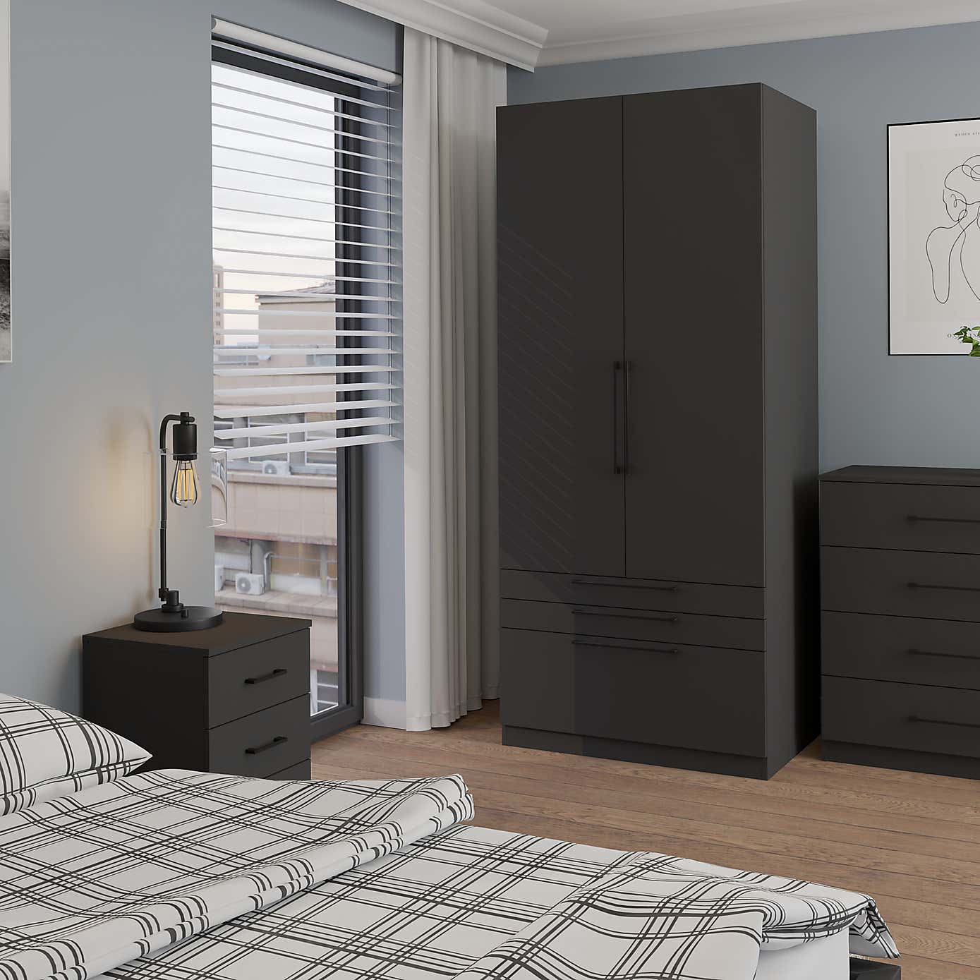 Foster Double 3 Drawer Wardrobe