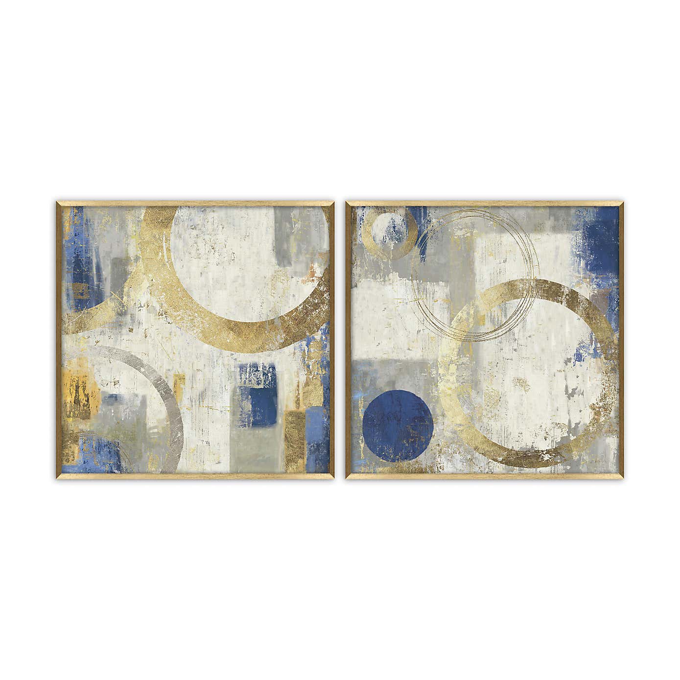 Set of 2 Abstract Blue & Gold Framed Prints