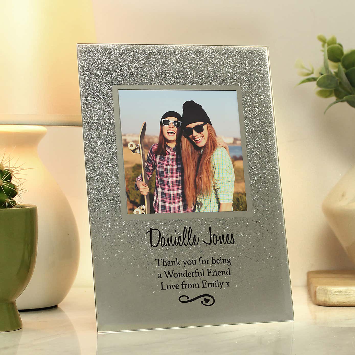 Personalised Heart and Swirl Glitter Glass Photo Frame