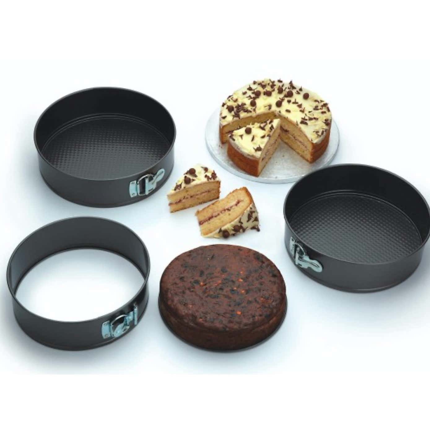 Set of 3 Carbon Steel Springform Round Cake Tins