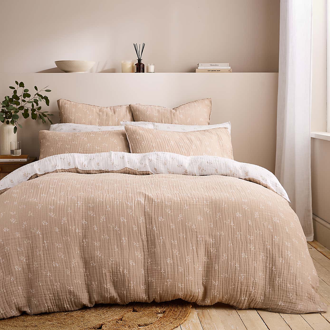 Cotton Muslin Sprig Floral Duvet Cover & Pillowcase Set