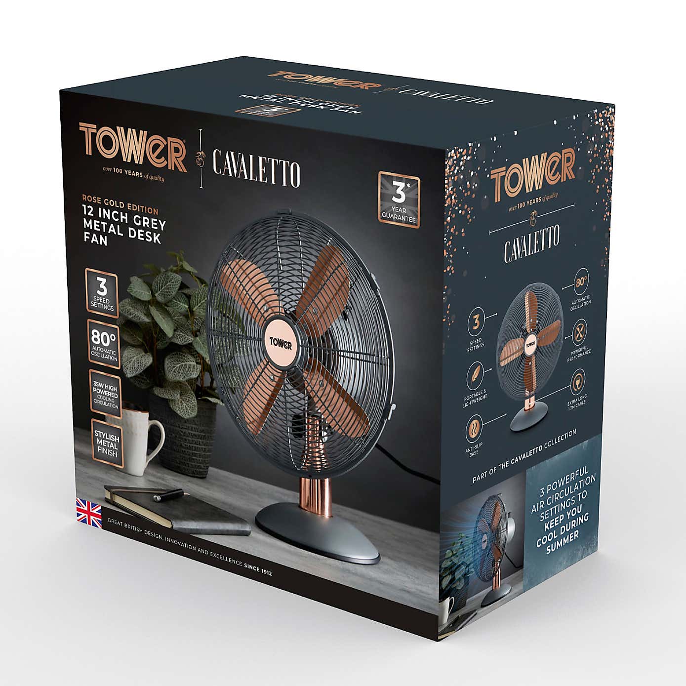 Tower Cavaletto 12" Rose Gold Desk Fan