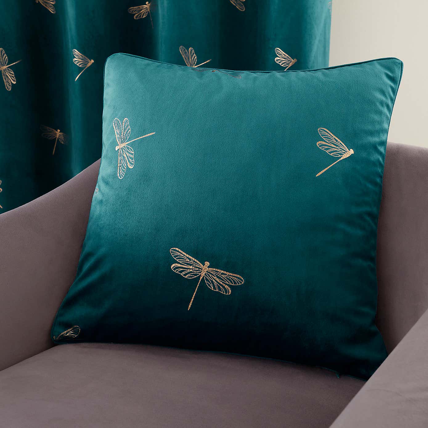 Dragonfly Foil Charm Blue Cushion