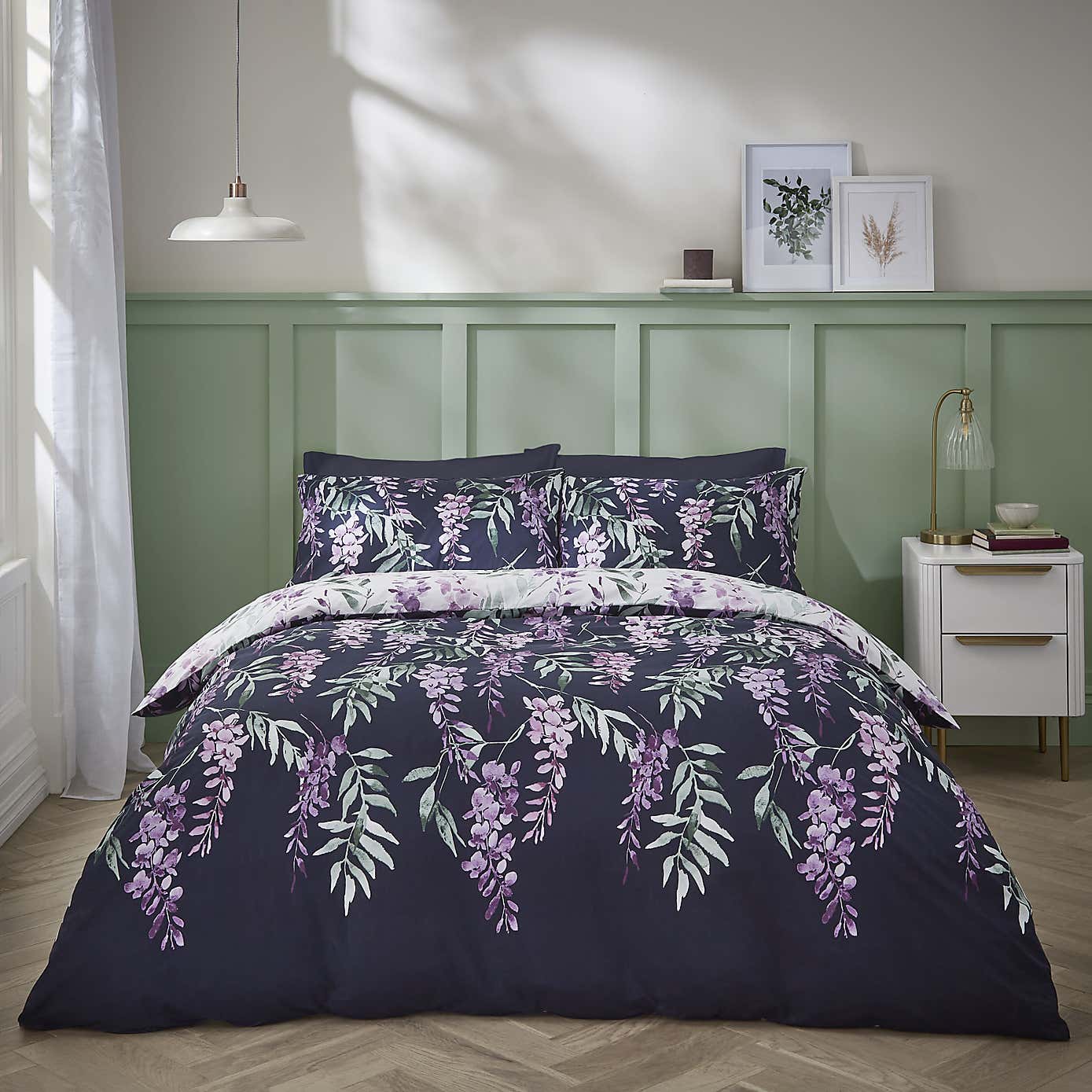 Catherine Lansfield Wisteria Reversible White Duvet Cover & Pillowcase Set