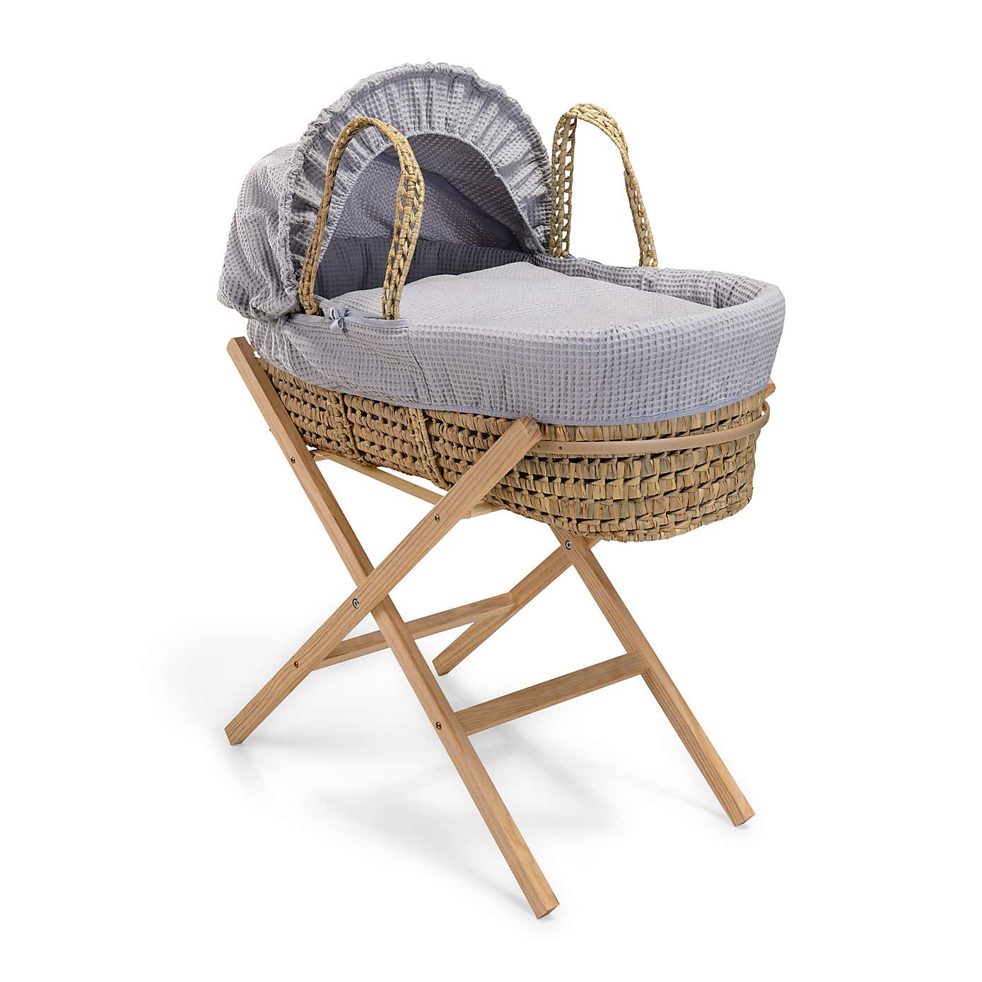 Clair de Lune Waffle Palm Moses Basket with Natural Folding Stand