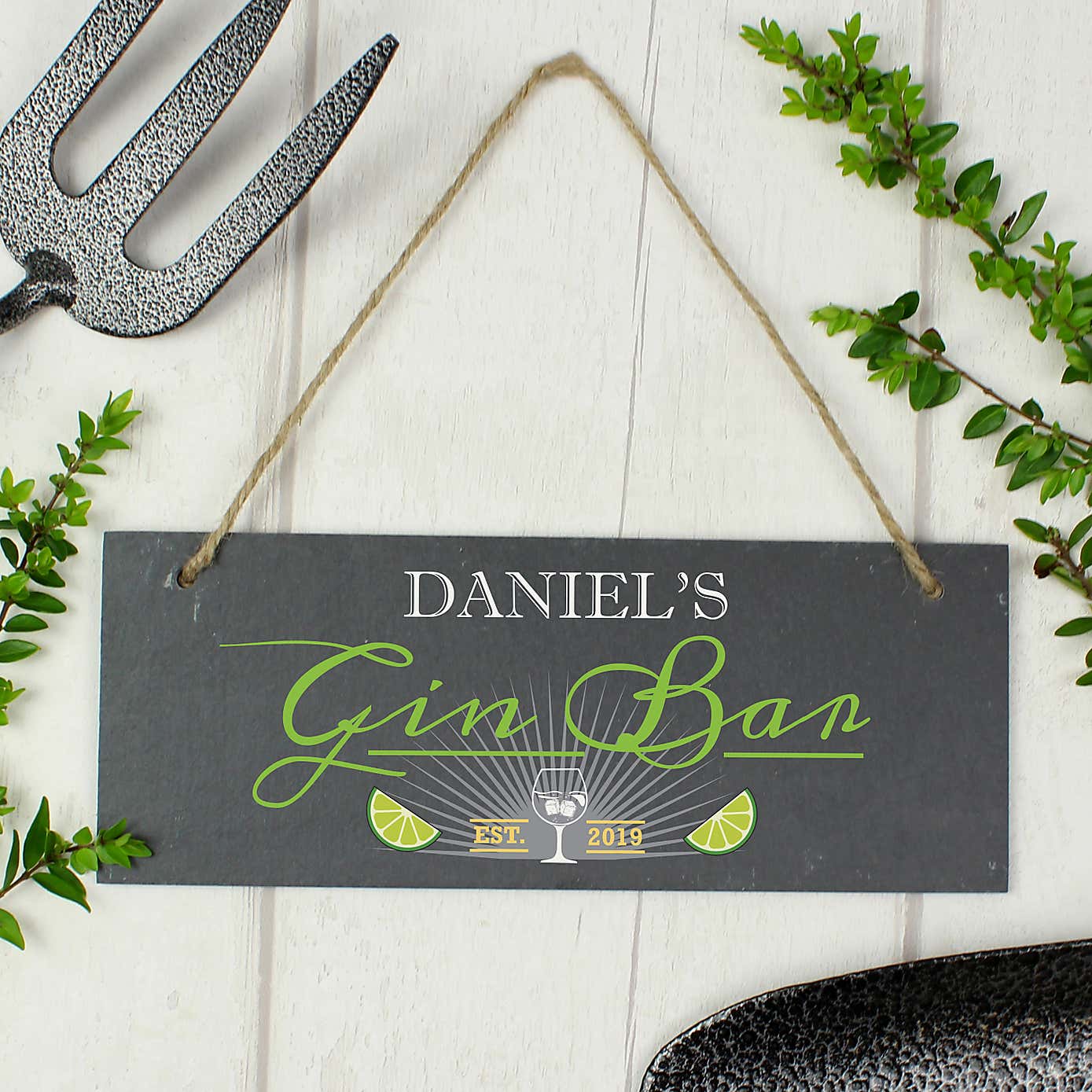 Personalised Gin Bar Printed Hanging Slate Plaque