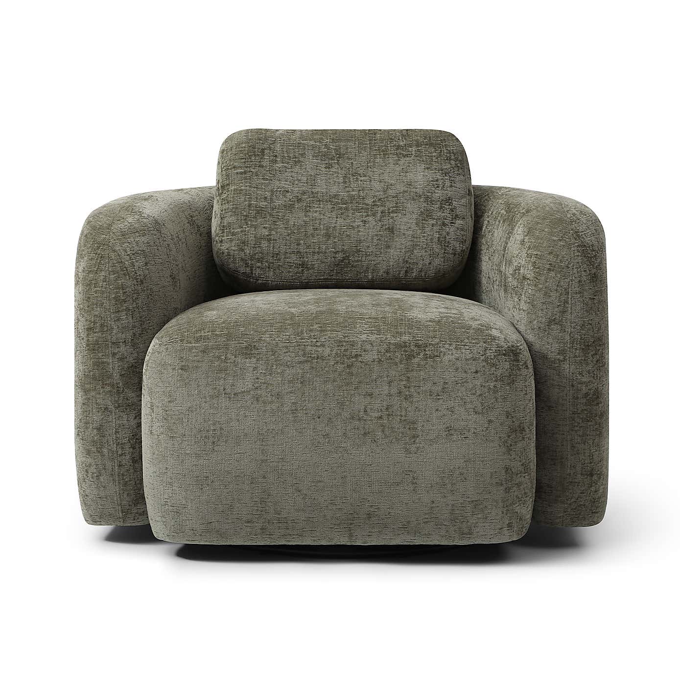 Max Olive Distressed Chenille Curved Swivel Accent Chair