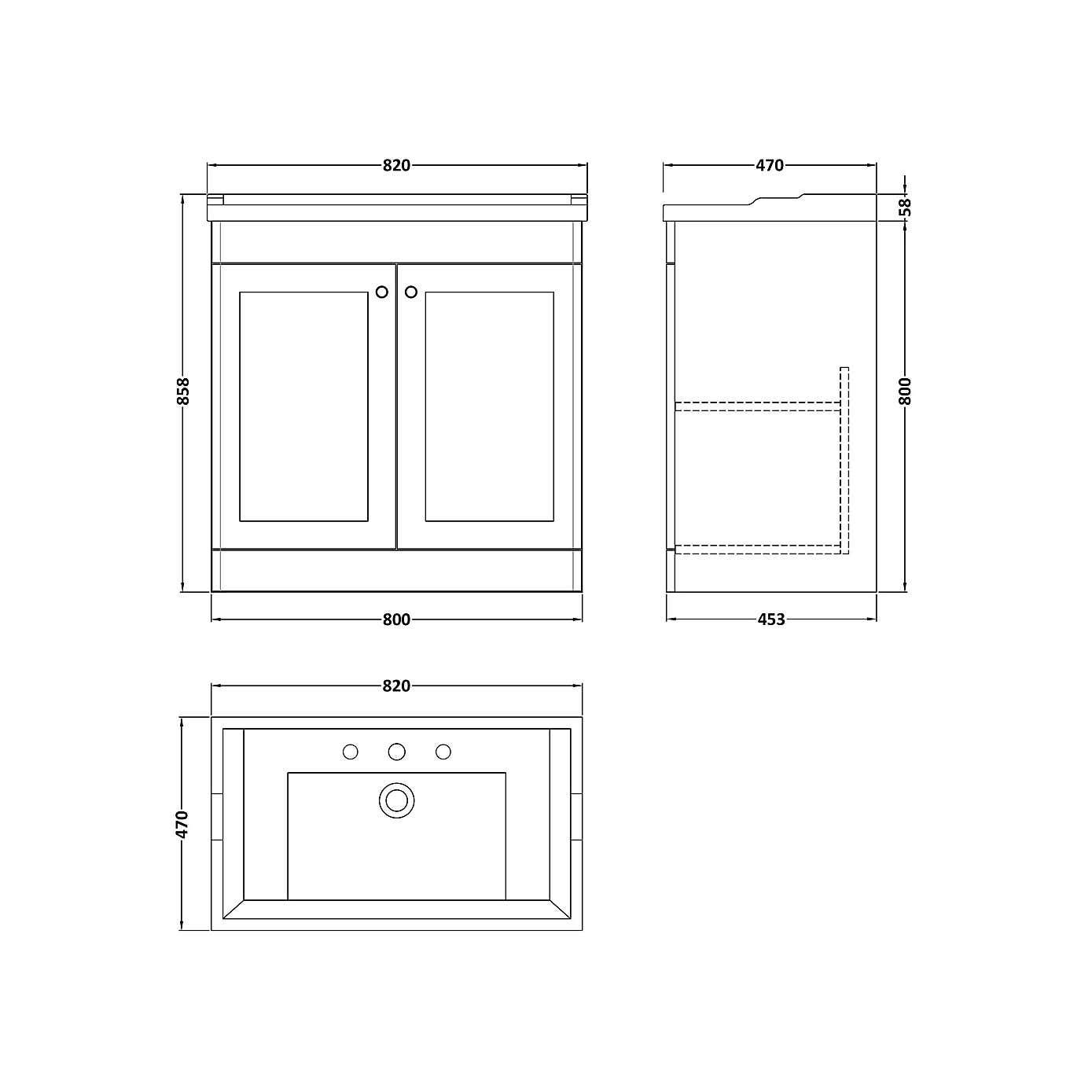 Classique Floor Standing 2 Door Vanity Unit with Ceramic Basin