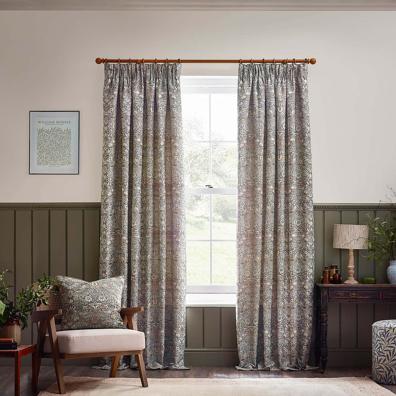 Morris & Co. Strawberry Thief Jacquard Pencil Pleat Curtains