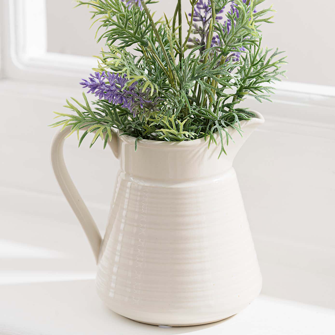 Artificial Lavender in Cream Ceramic Jug