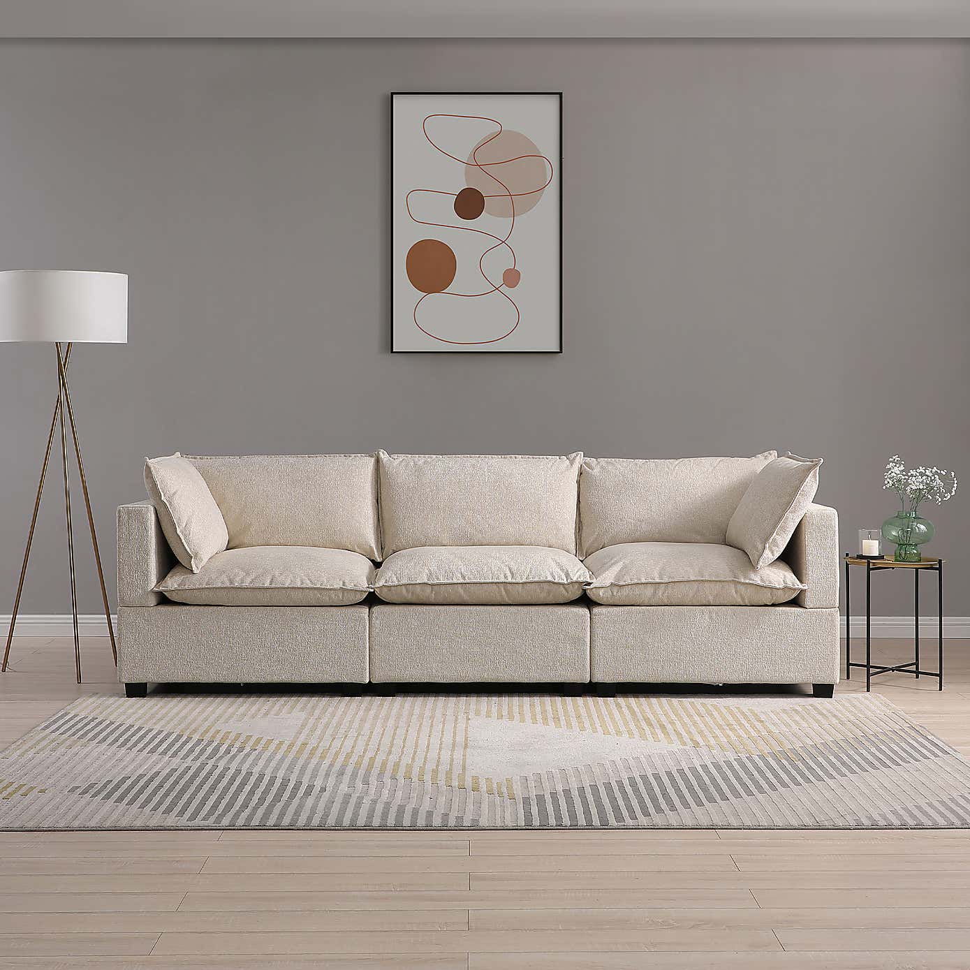 Moda 3 Seater Modular Sofa, Natural Boucle