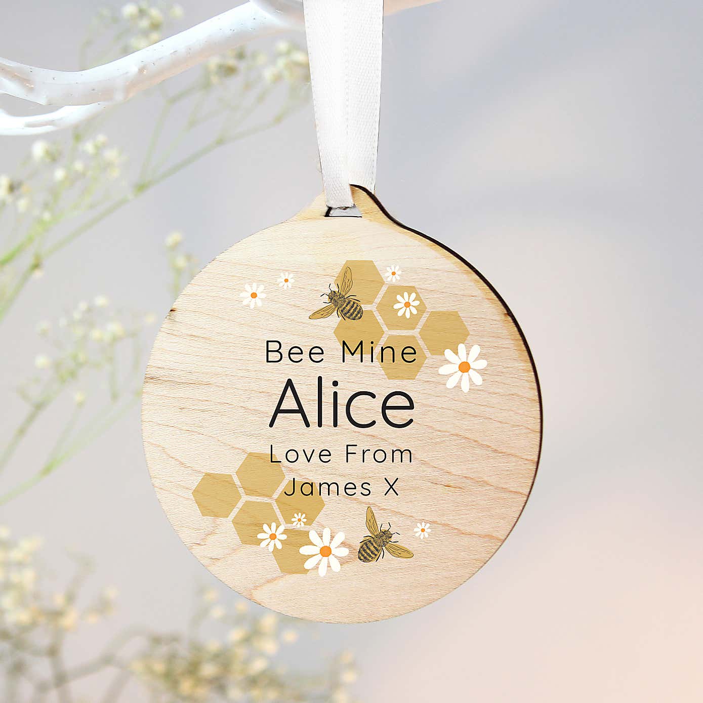Personalised Bee Round Wooden Decoration