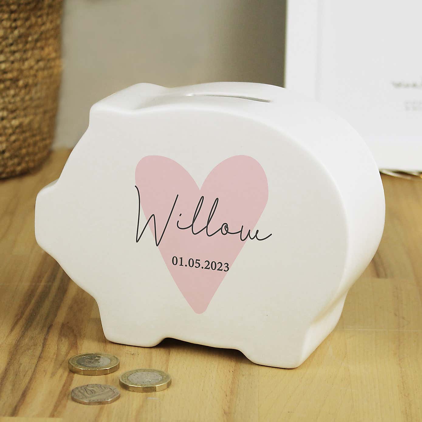 Personalised Heart Piggy Bank Pink