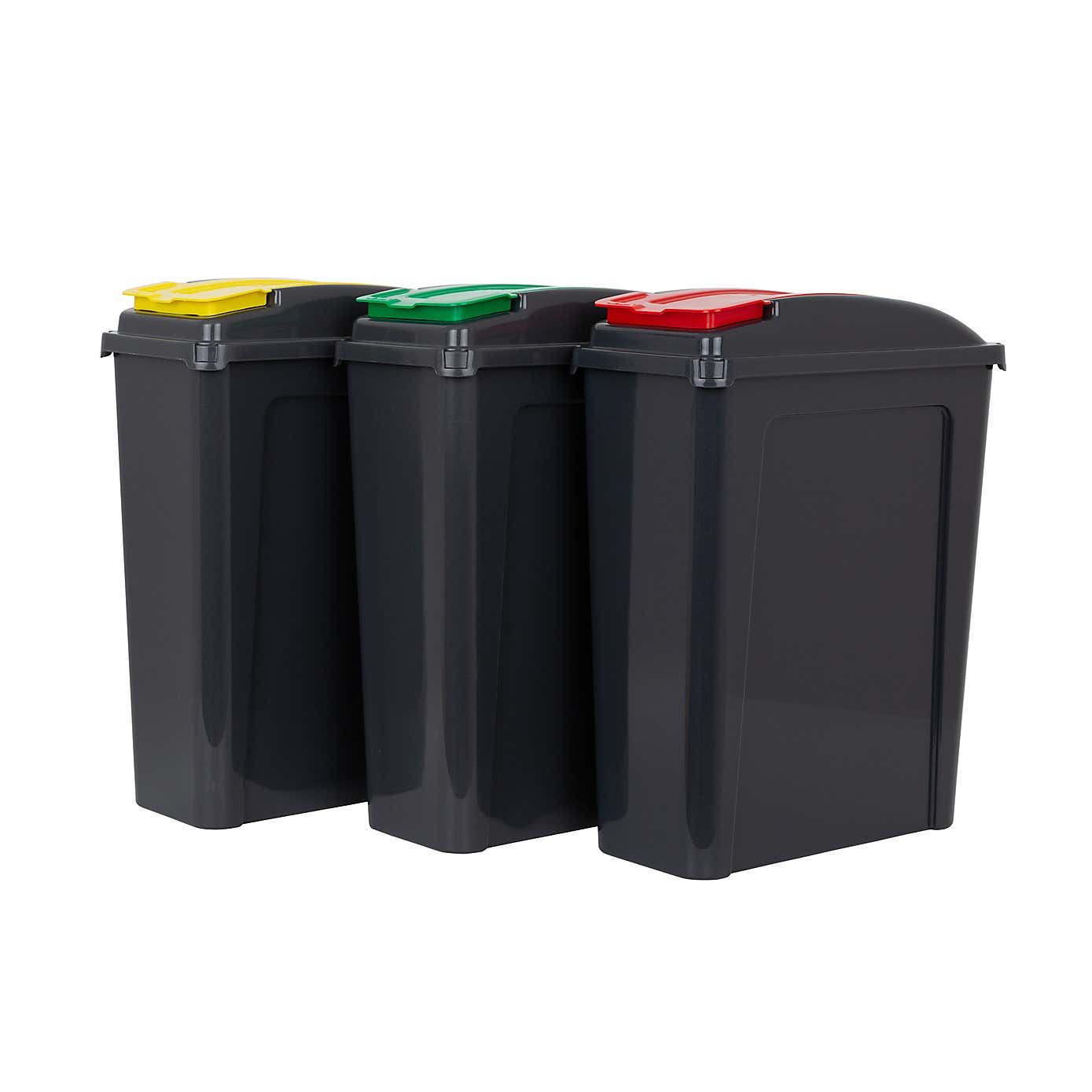 Wham 25L Set of 3 Recycling Bins with Red, Green, & Yellow Lids