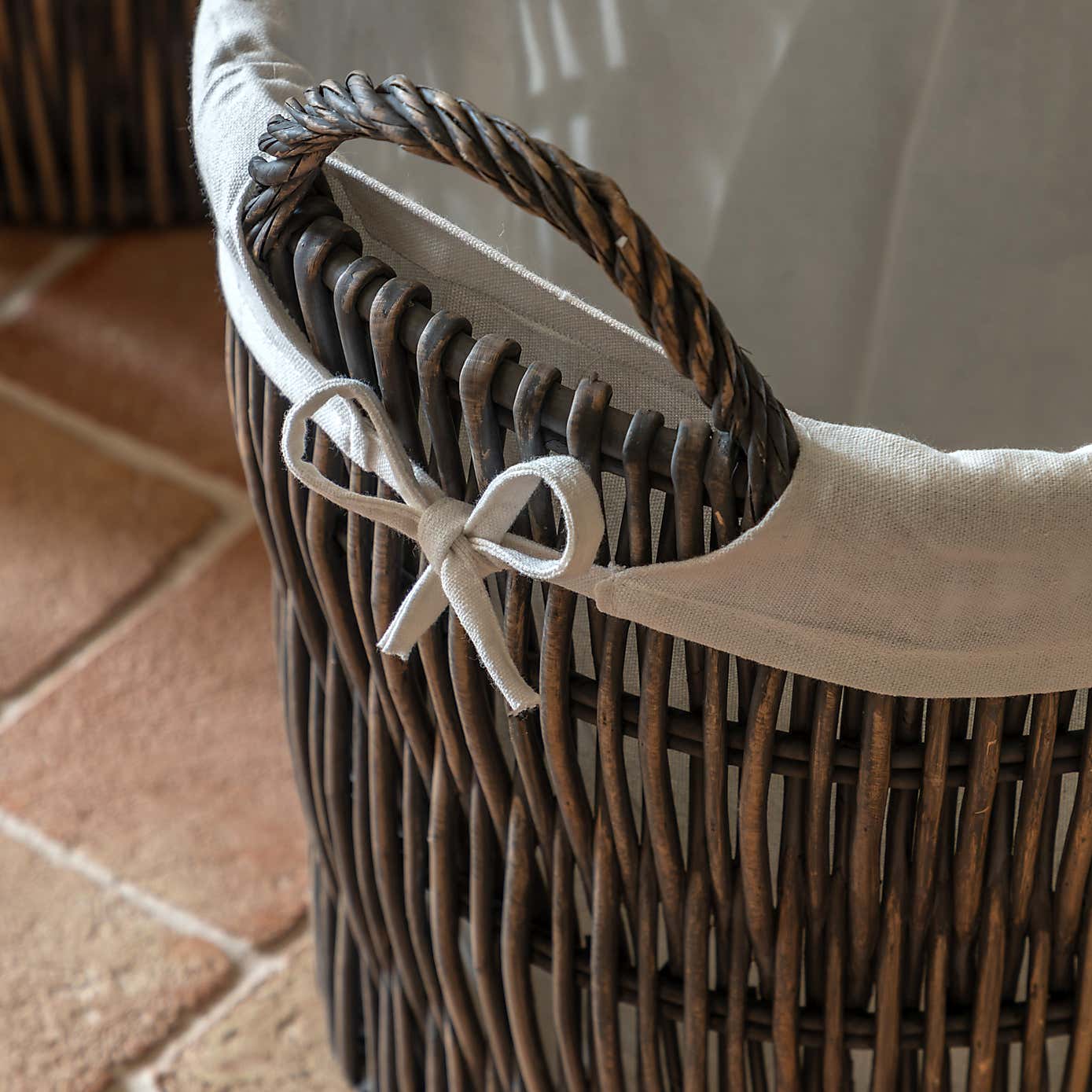 Set of 2 Linen Lined Nest Storage Baskets