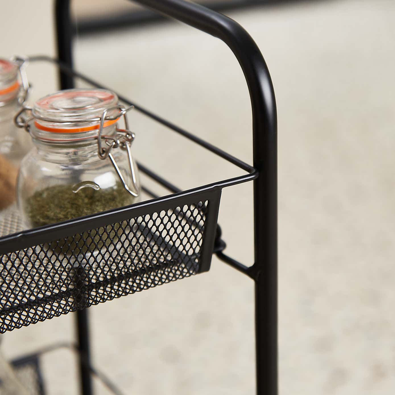 Black Mesh 3 Tier Storage Trolley