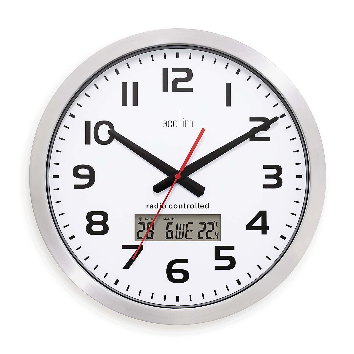 Acctim Meridian Digital Wall Clock 38cm Aluminium