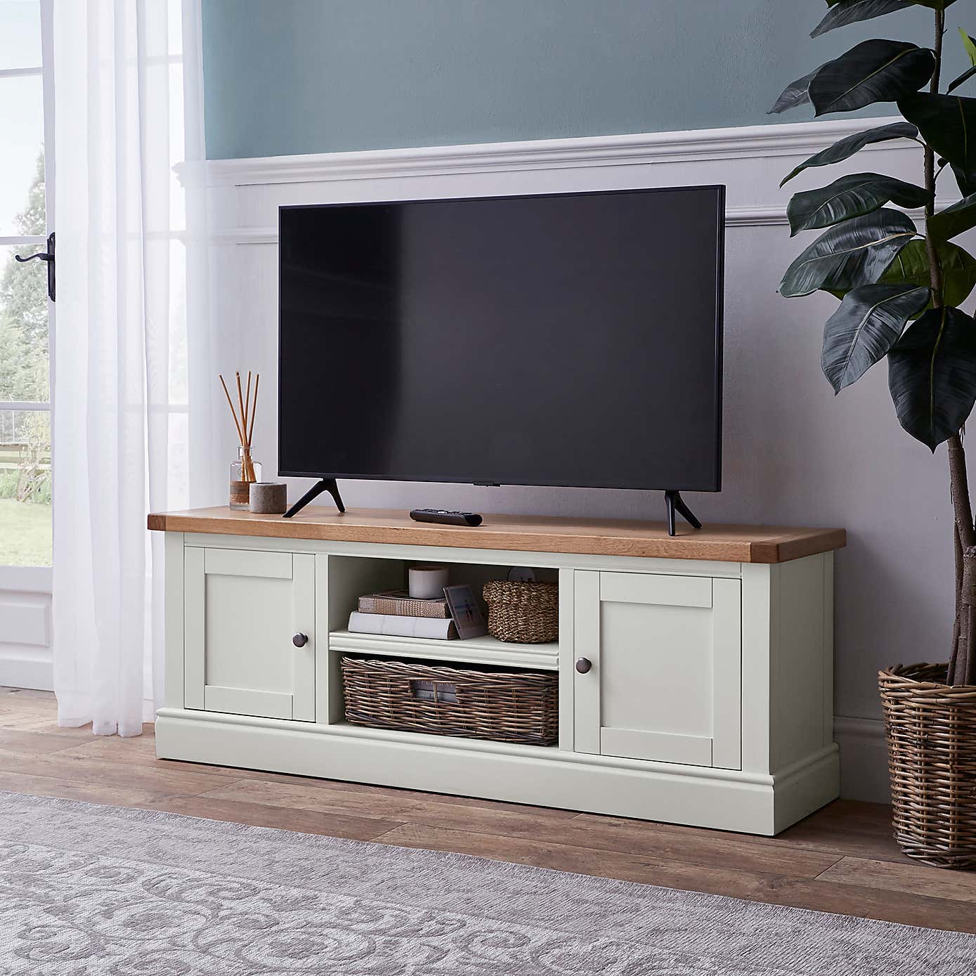 Compton Ivory Wide TV Stand with Baskets
