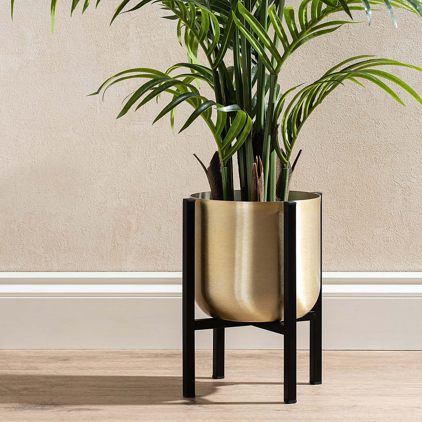 Gold Metal Plant Pot with Black Stand