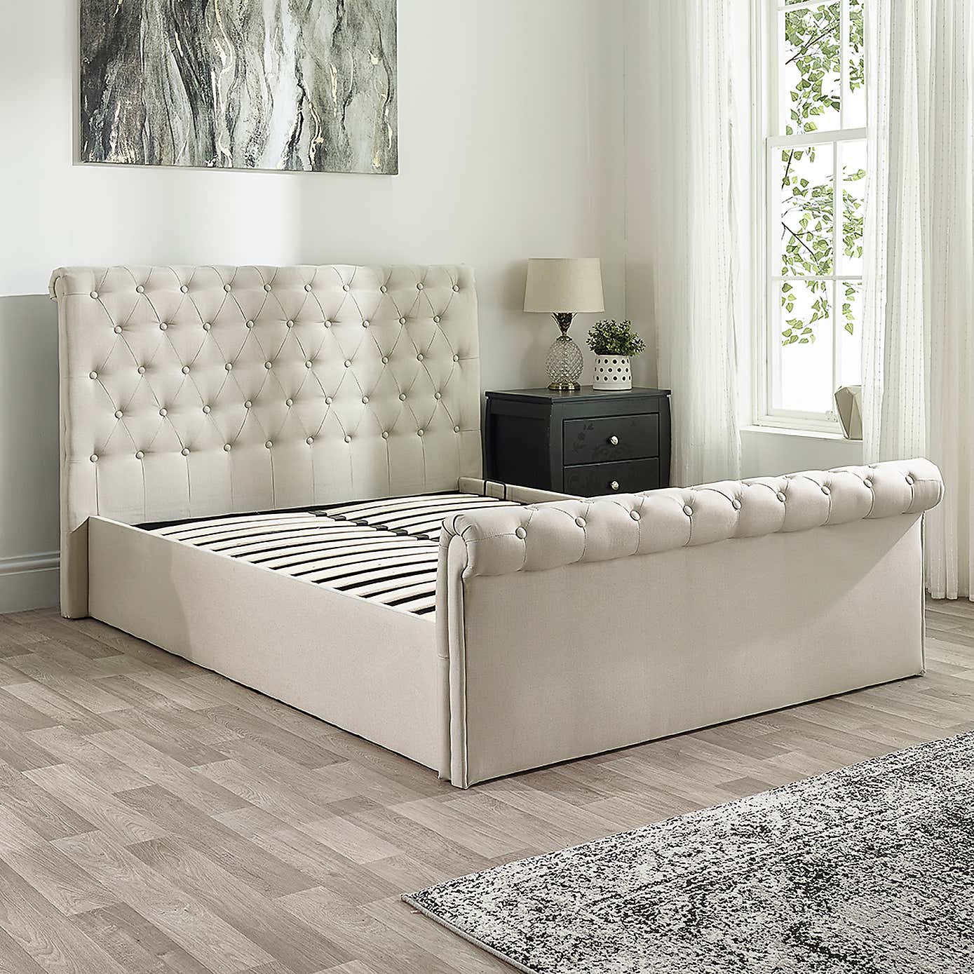 Chesterfield Linen Ottoman Bed Frame