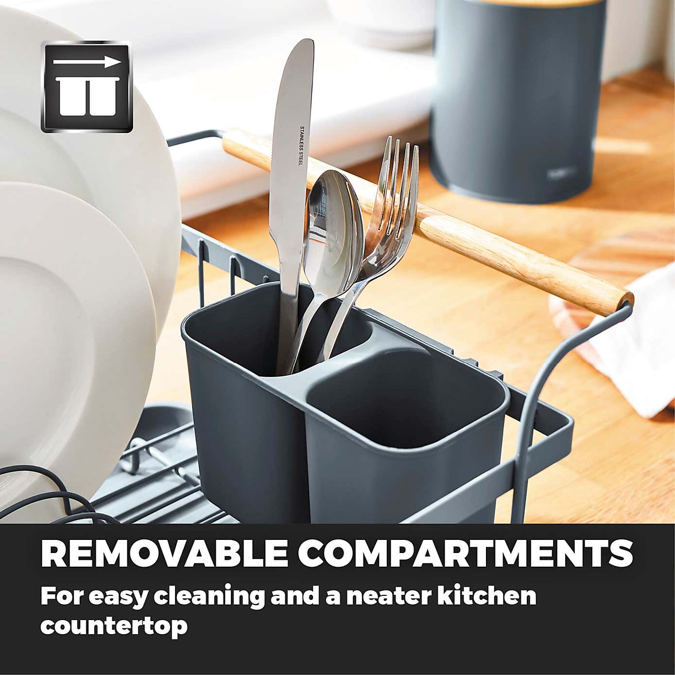 Tower Scandi Dish Rack with Wooden Handles