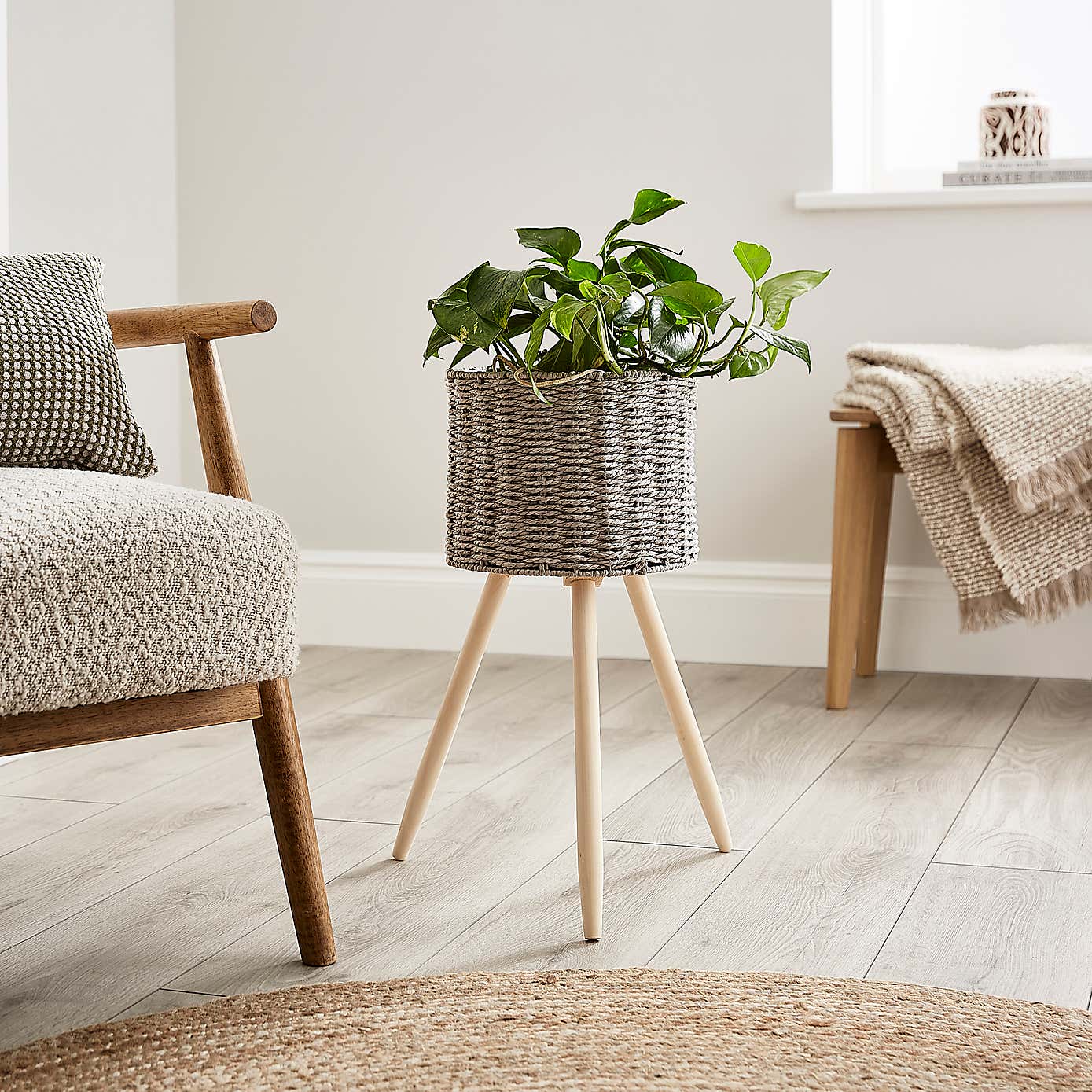 Grey Woven Plant Stand
