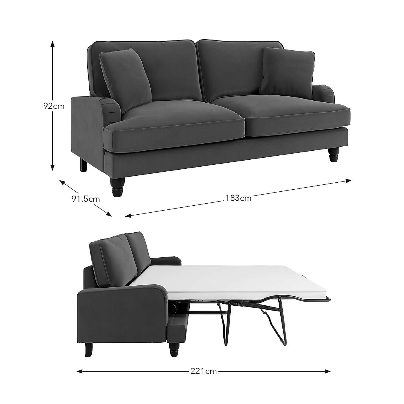 Beatrice Matte Velvet 3 Seater Double Sofa Bed