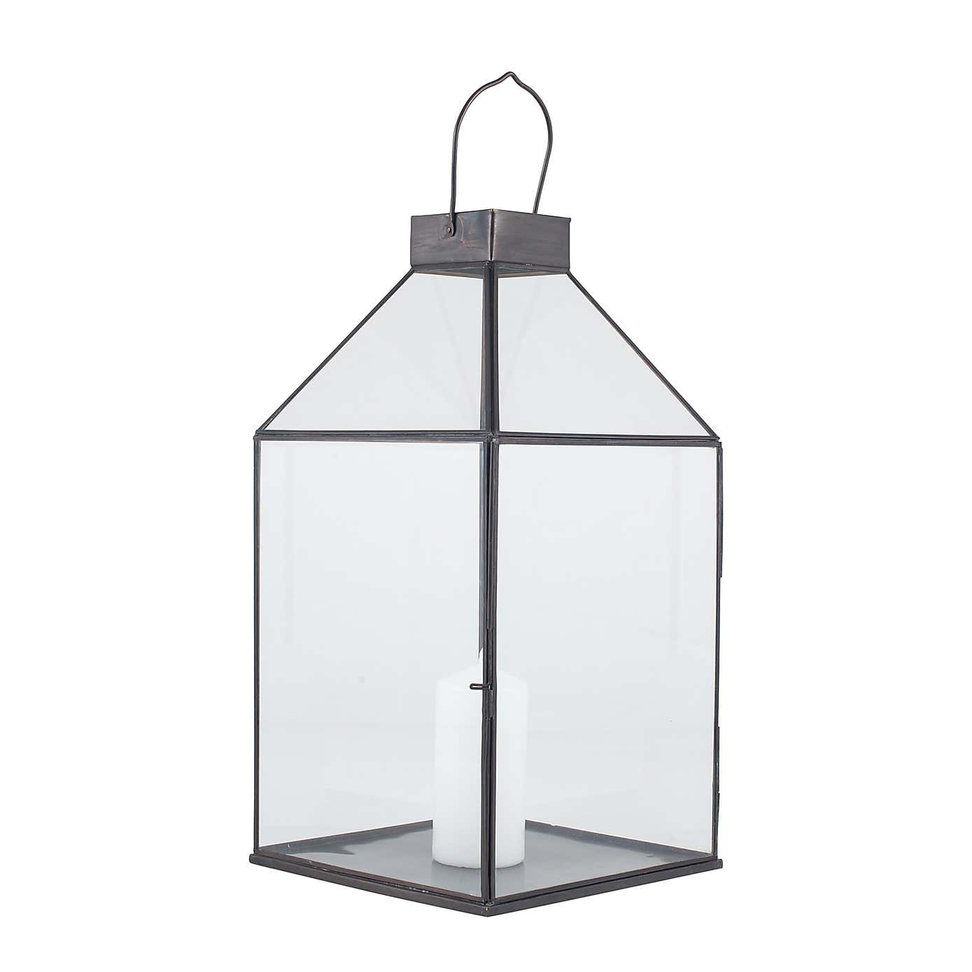 Black & Glass Pyramid Square Lantern
