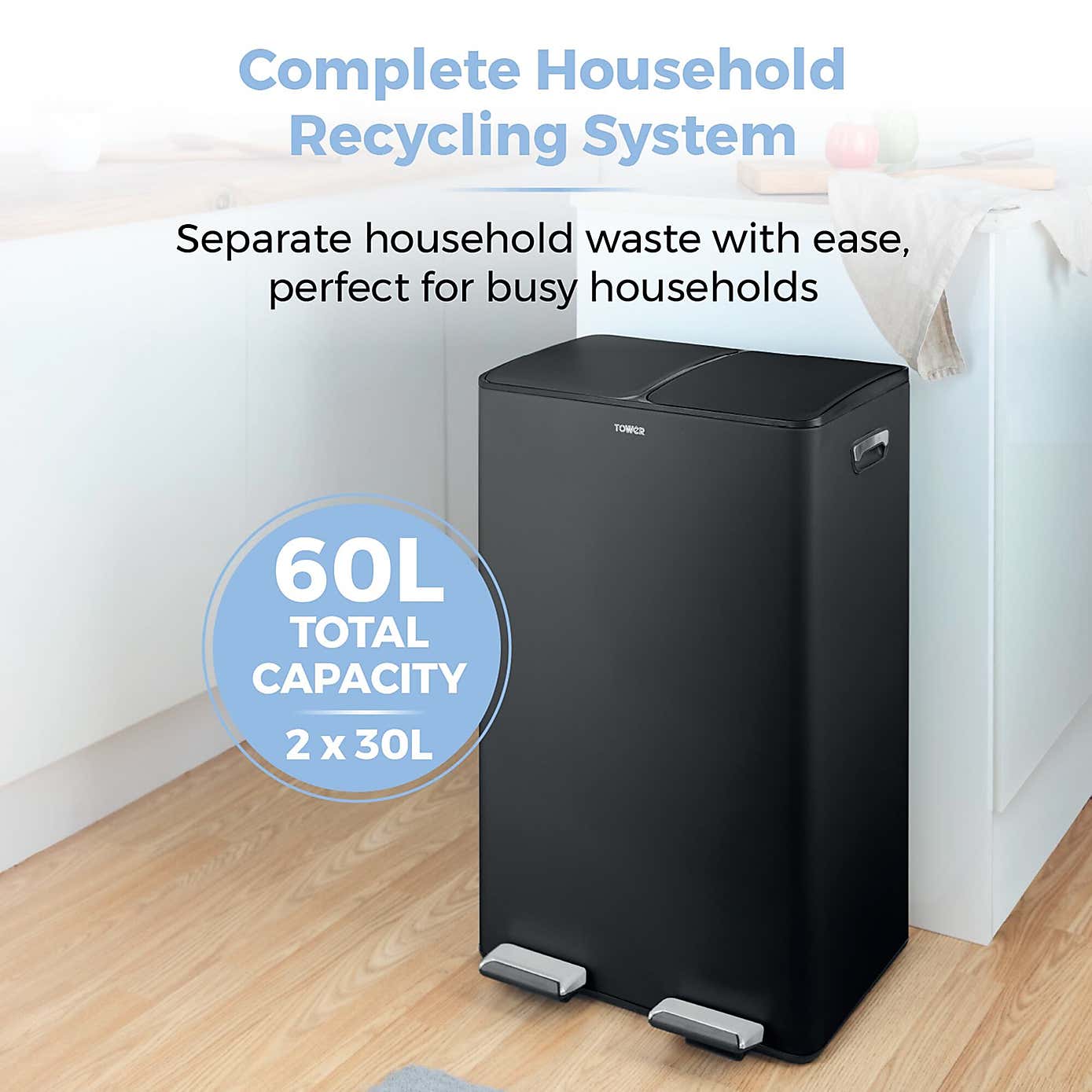 Tower 60L Recycling Pedal Bin