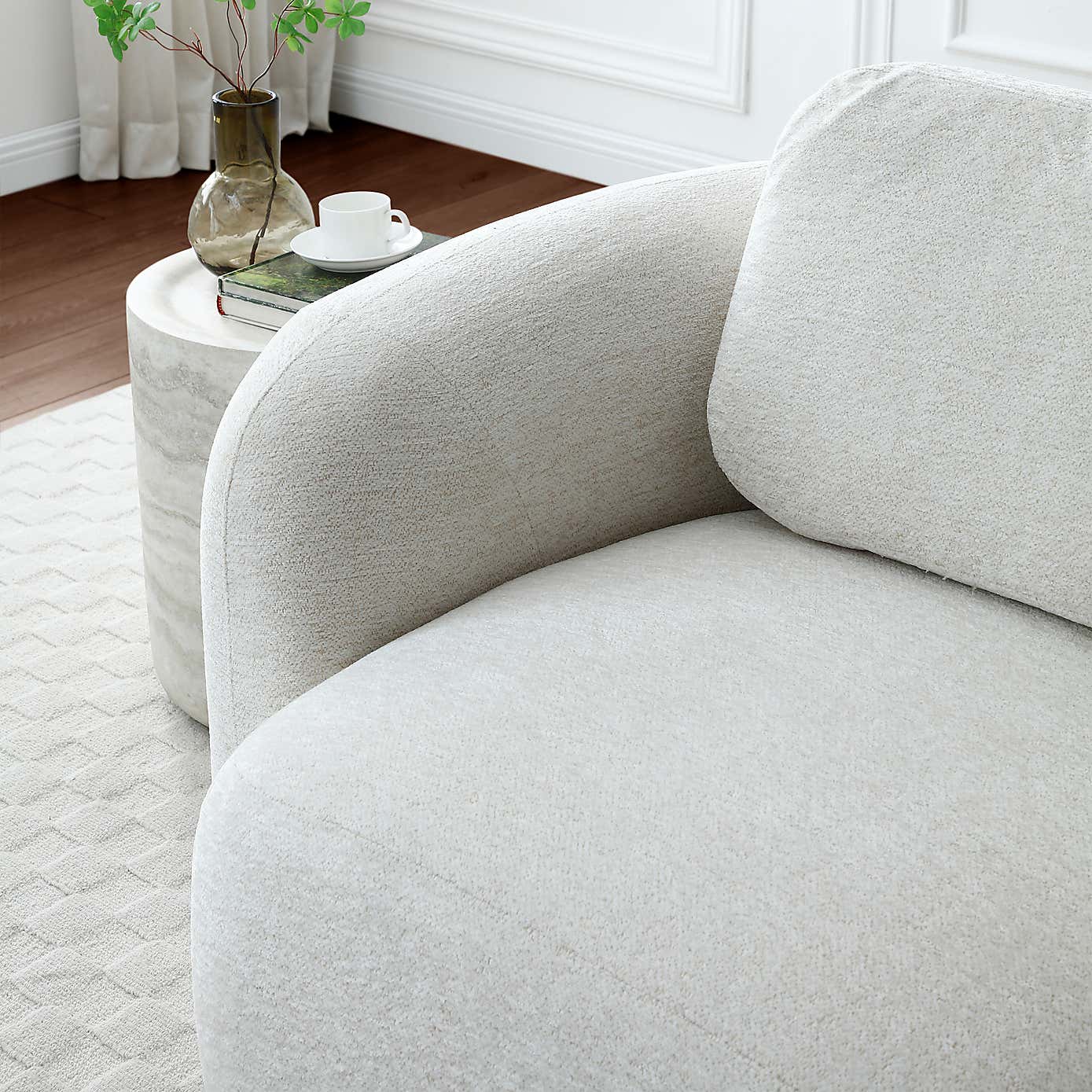 Max Natural Soft Chenille Curved Swivel Accent Chair