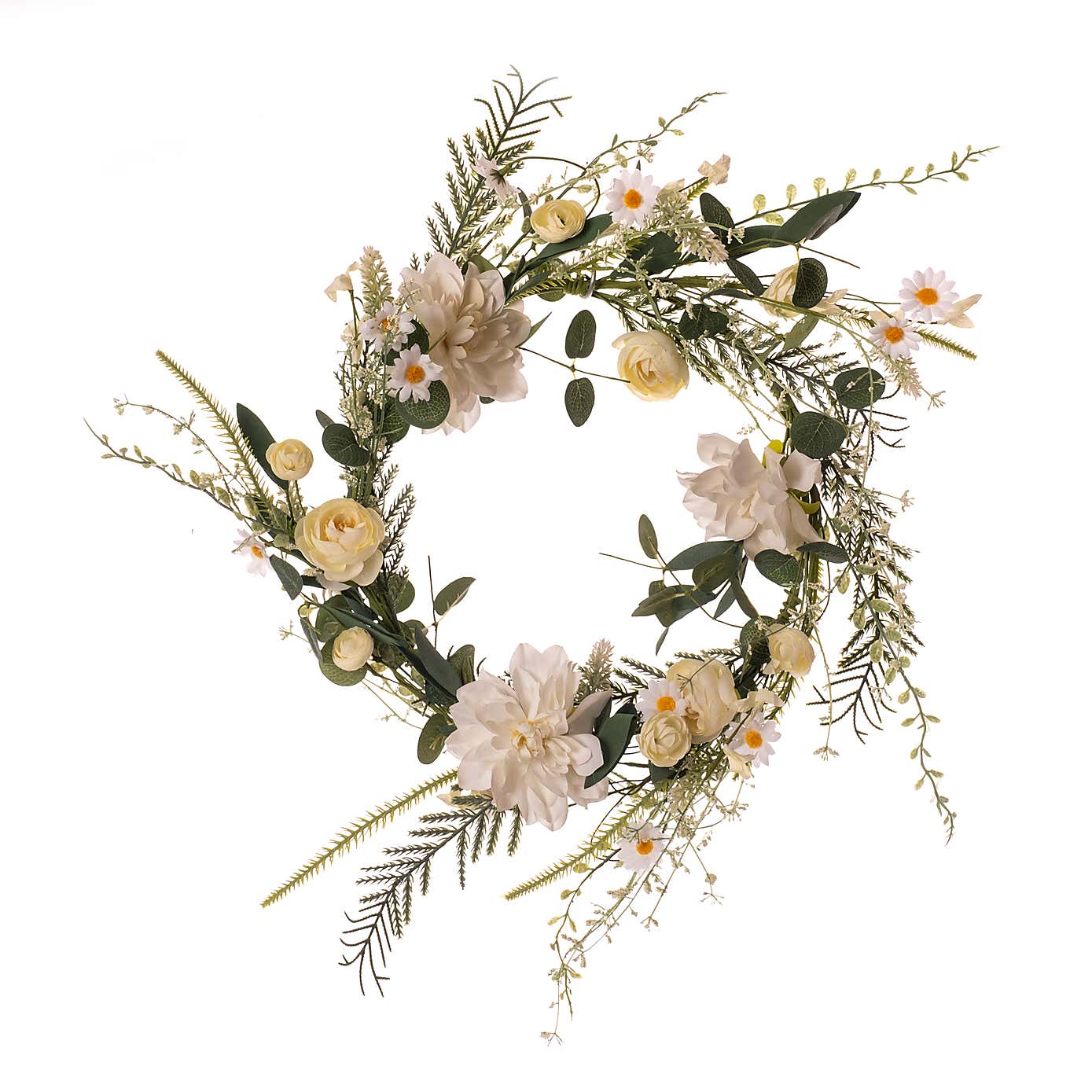 Artificial White Spring Florals Classic Wreath