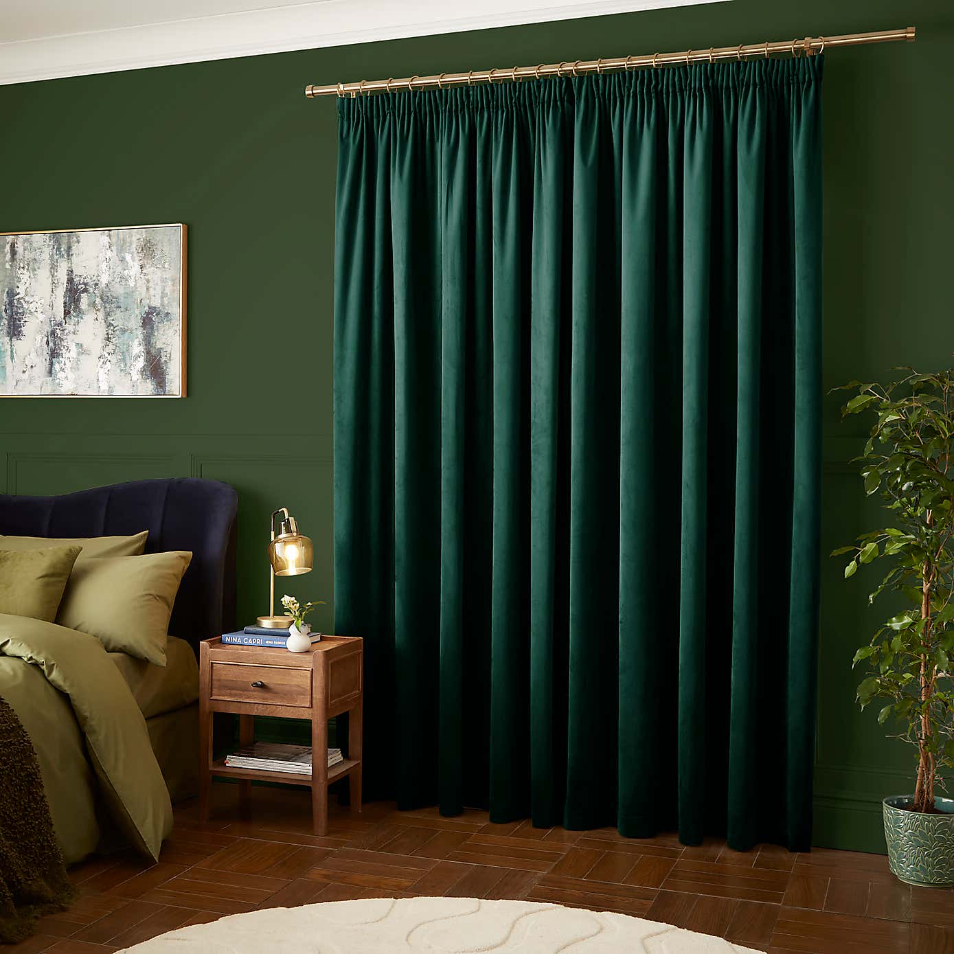 Recycled Velour Olive Pencil Pleat Curtains