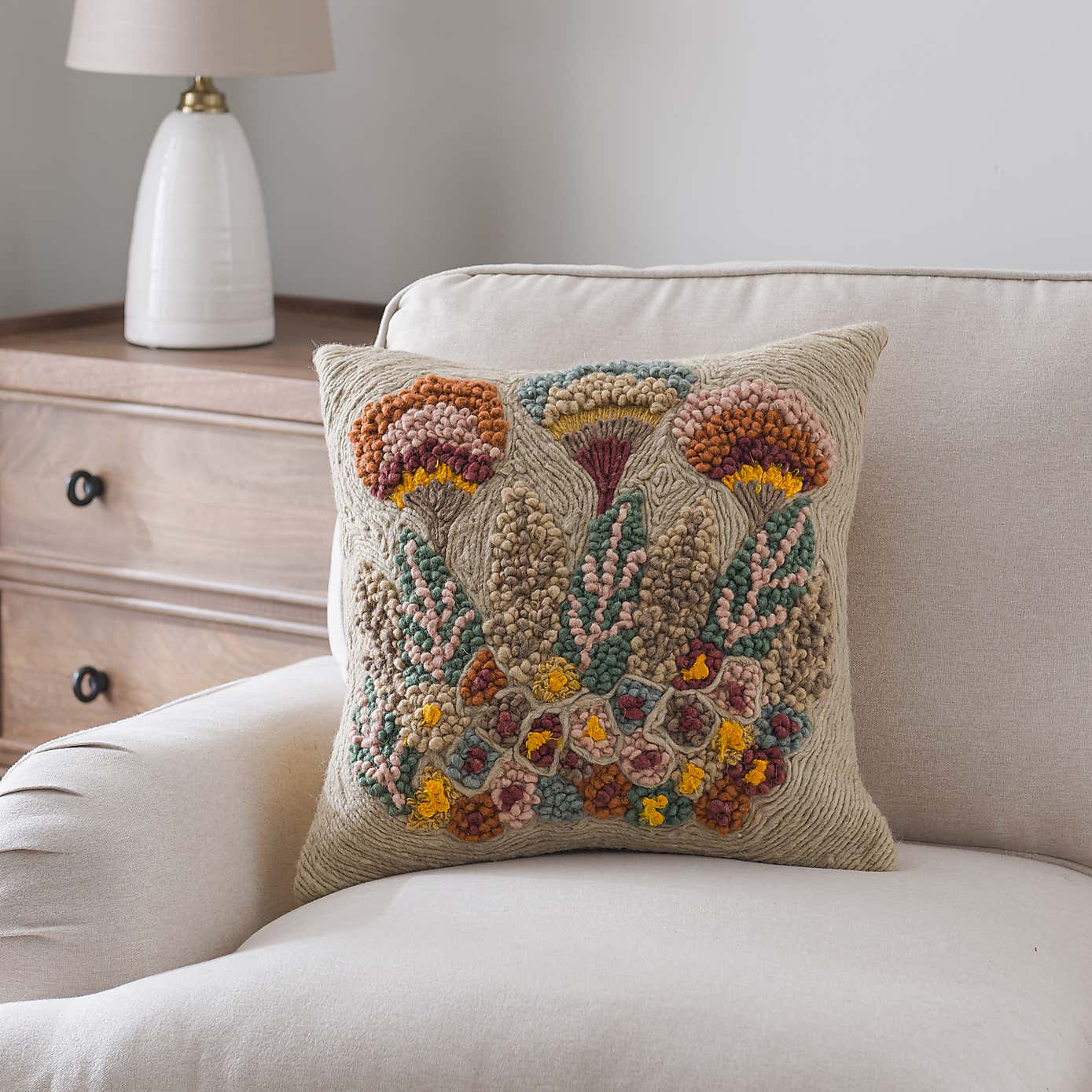 Hand Knotted Wool Floral Cushion