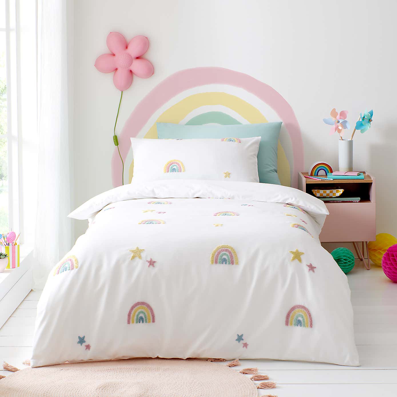 Tufted Rainbow Single Duvet Cover and Pillowcase Set