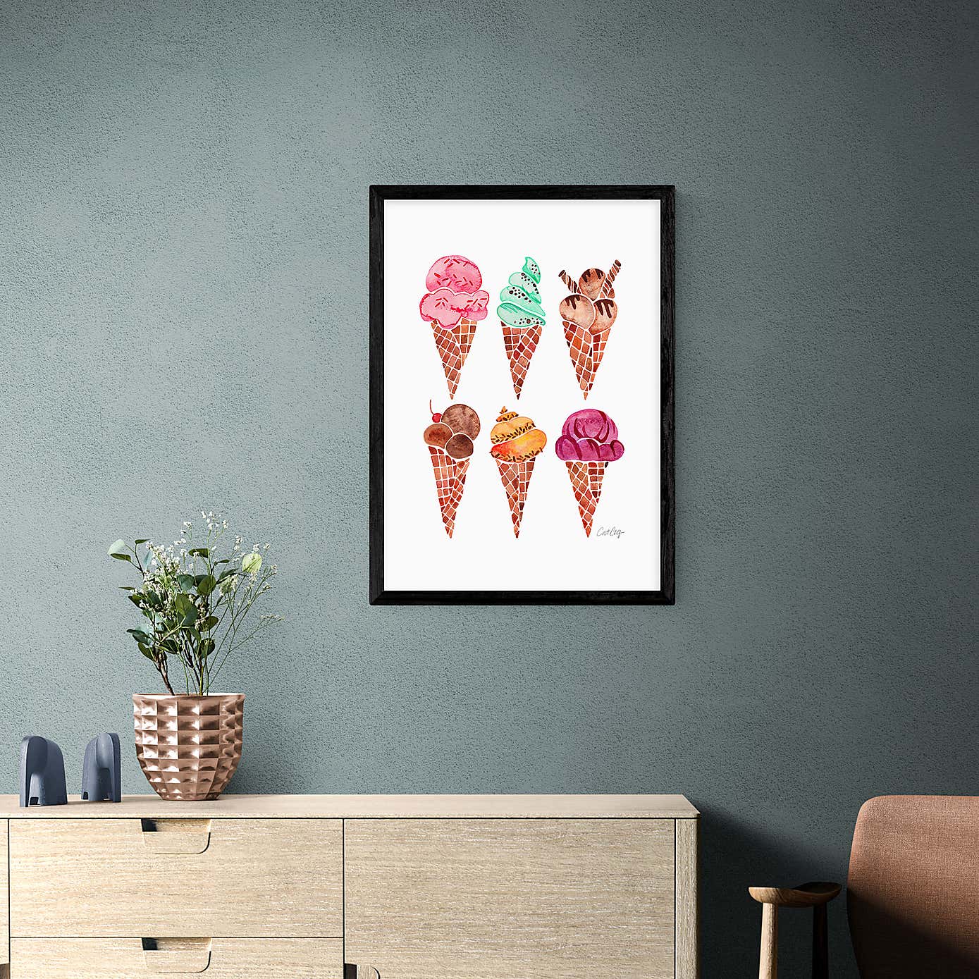 East End Prints Rainbow Ice Cream Cones Print
