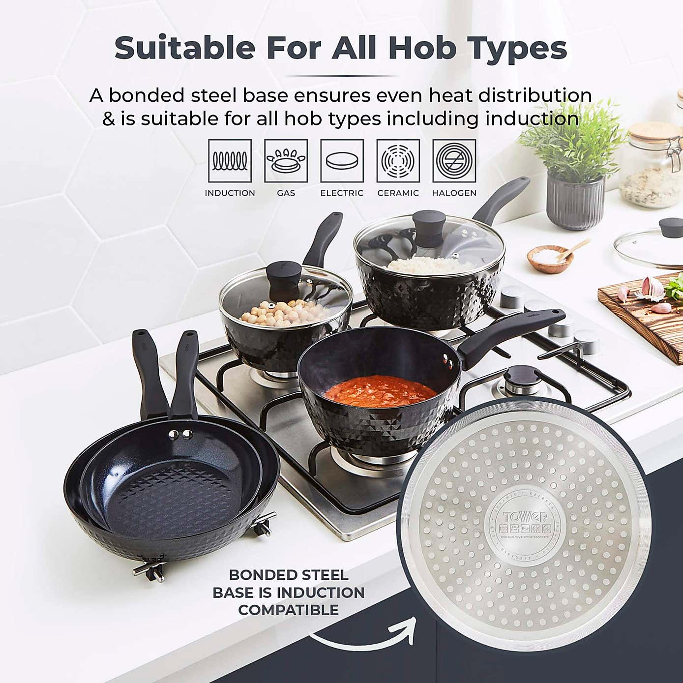 Tower Diamo 5 Piece Ceramic Pan Set