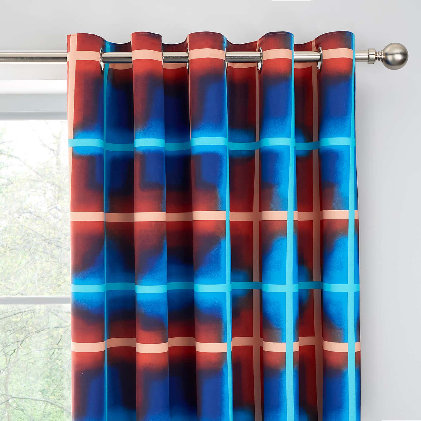 Red & Blue Neon Checks Blackout Eyelet Curtains