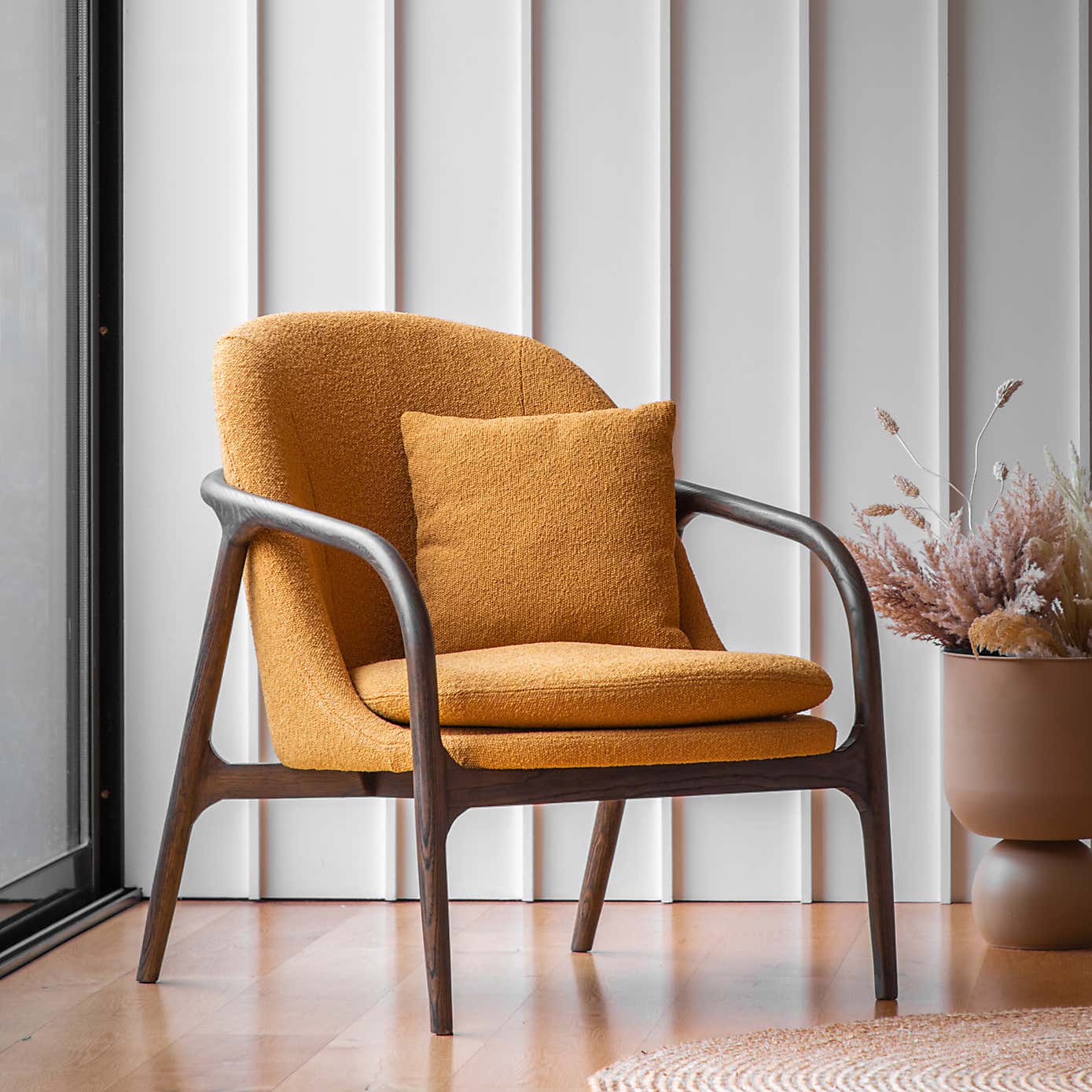 Aurora Fabric Wooden Arm Accent Chair