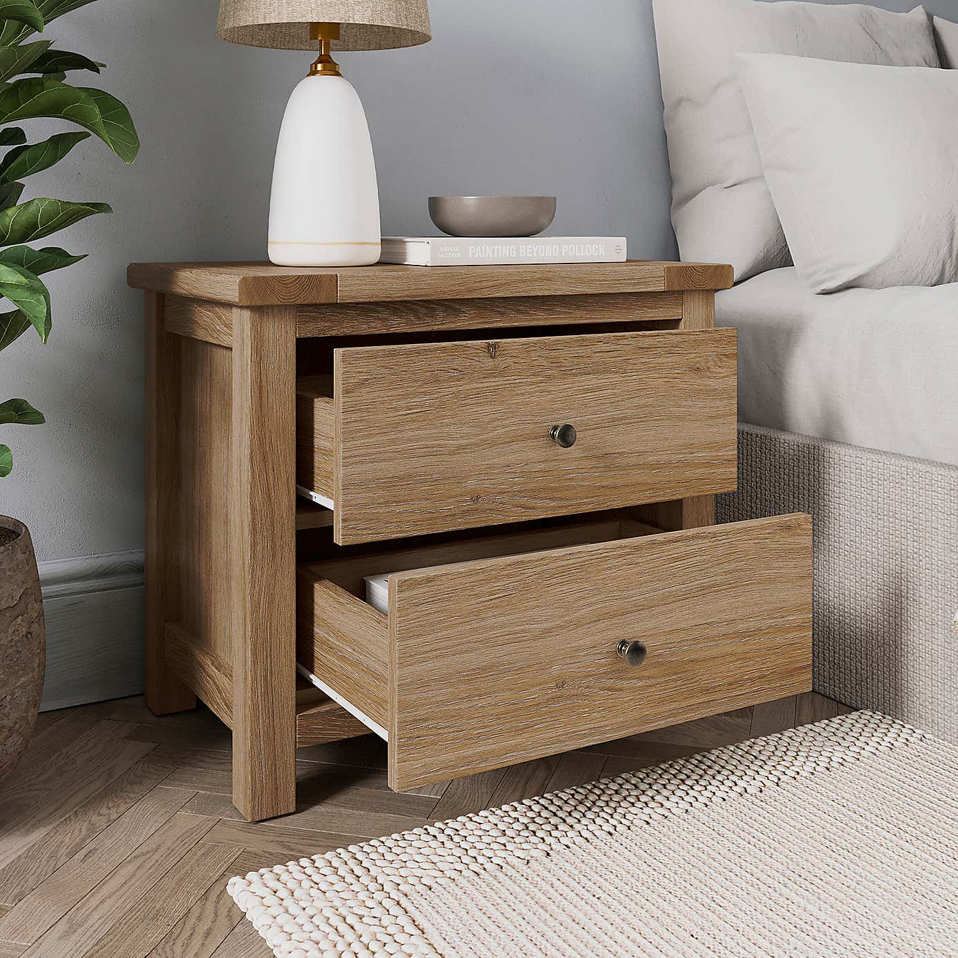 Olney Wide 2 Drawer Bedside Table