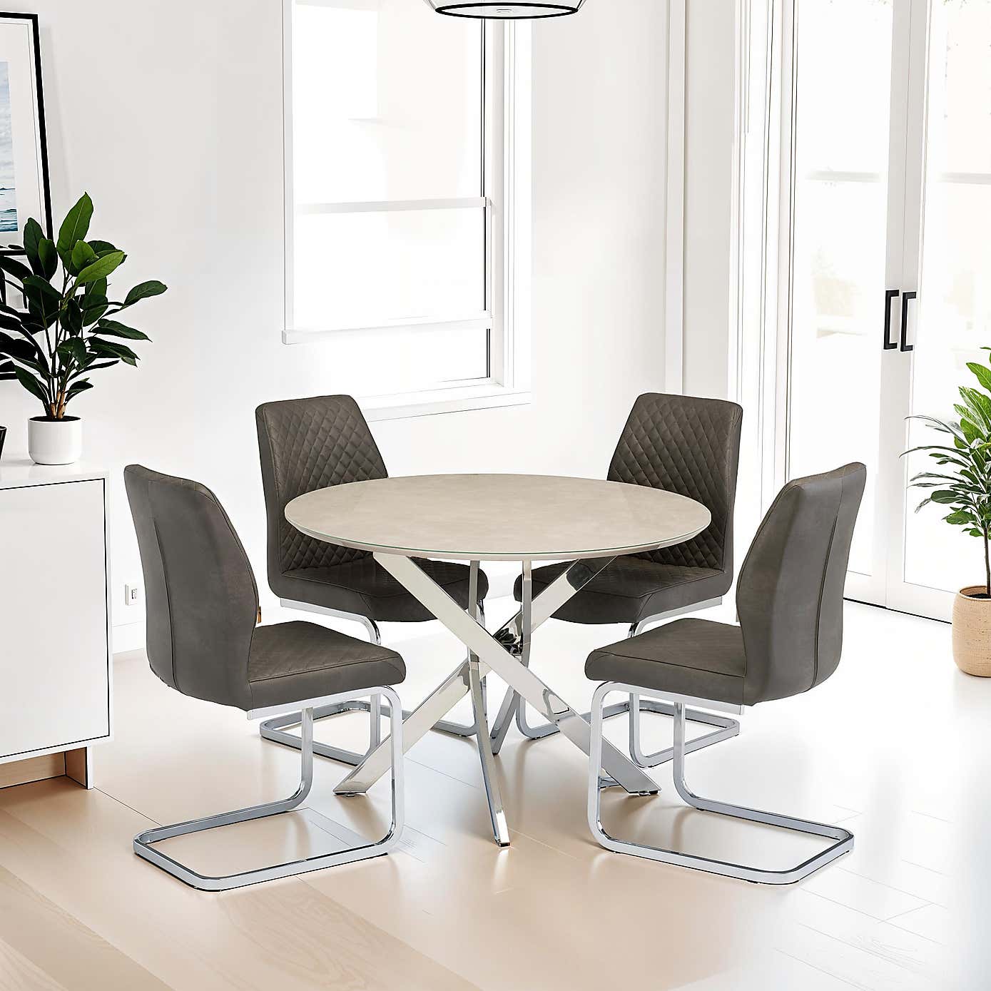 Capri Round 4 Seater Dining Table Marble Effect Glass